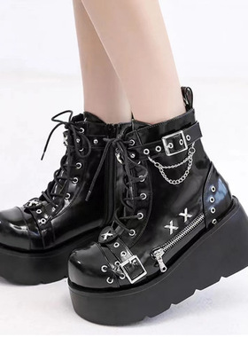 punk women motorcycle boots wedge boots暗黑朋克机车靴短靴