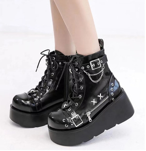 wedge punk boots motorcycle boots暗黑朋克机车靴短靴 women