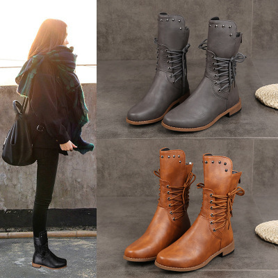 women flat boots famale martin boots 大码42 43女马丁靴