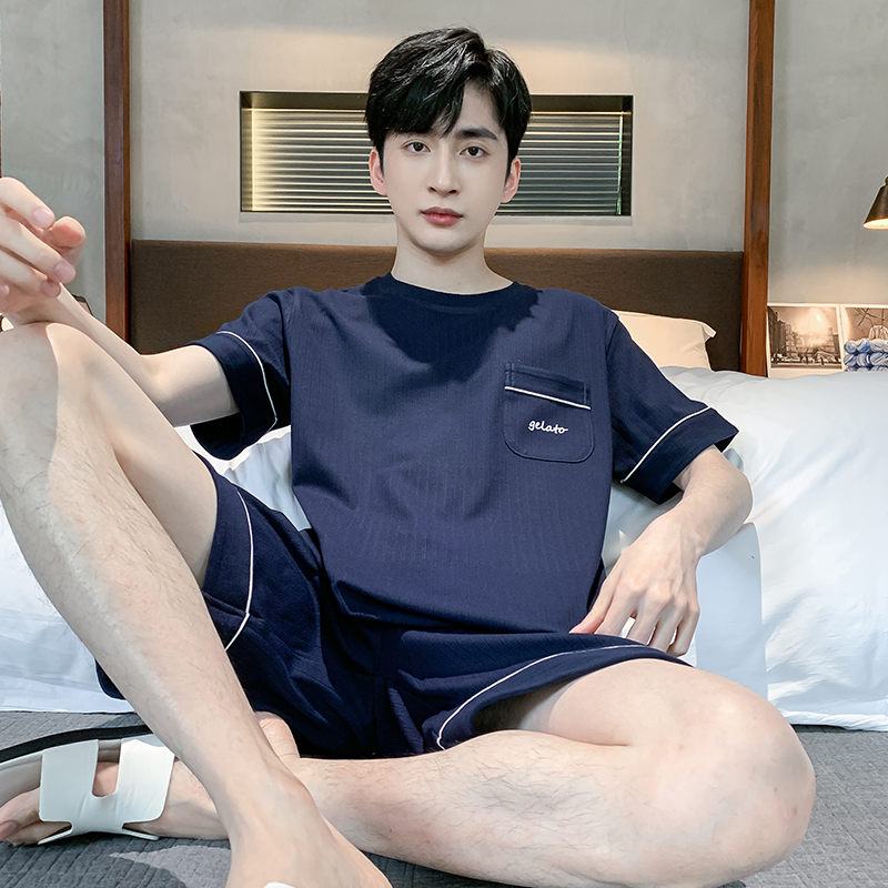 全棉纯棉睡衣男夏季纯棉薄款短袖短裤可外穿休闲男士加大码家居服