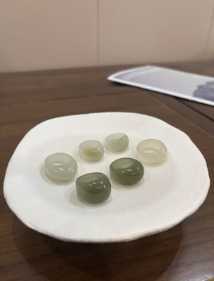 显眼包和田玉馒头款戒指湖水绿/藕粉/晴水/糖白戒圈