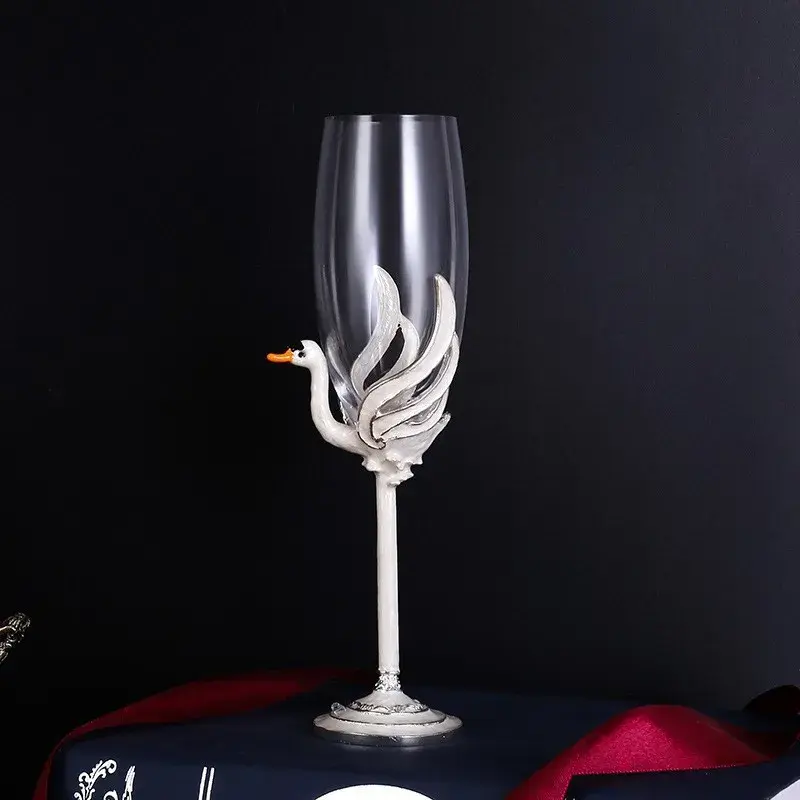 创意珐琅彩水晶玻璃香槟杯酒杯子套装家用高脚杯气泡酒杯礼品酒具