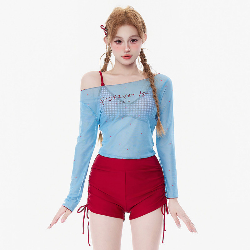 爱丽莎泳衣女2025新款分体显瘦遮肚高级感纯欲保守长袖罩衫泡温泉