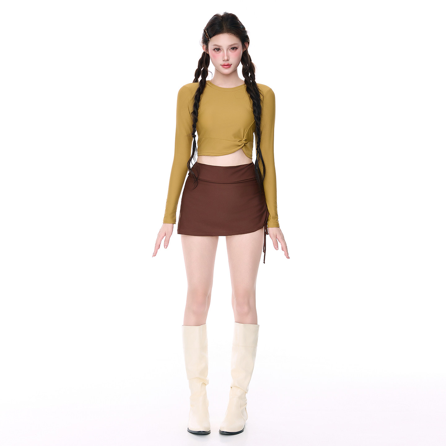 爱丽莎分体泳衣女2026新款显瘦高级感裙式辣妹风保守长袖泡温泉