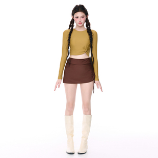 泡温泉 辣妹风保守长袖 爱丽莎分体泳衣女2026新款 显瘦高级感裙式