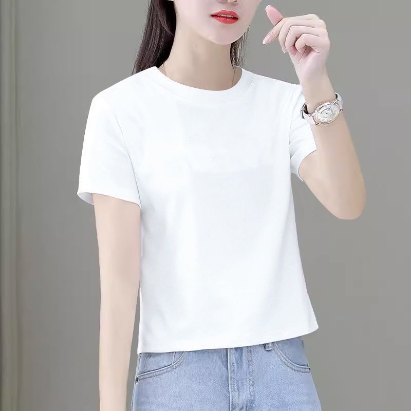 2025新款宽松圆领百搭时尚短款短袖t恤女夏季透气体恤小个子上衣