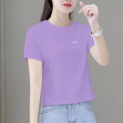 2025夏季新款宽松小个子短款t恤女短袖简约休闲百搭时尚圆领半袖