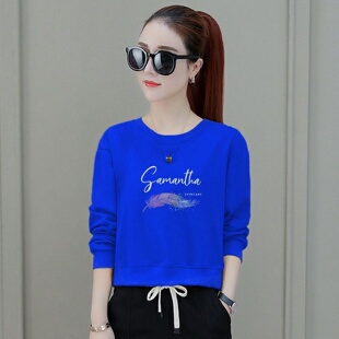 卫衣女春秋季高腰短款百搭显瘦印花长袖宽松韩版套头圆领外套上衣