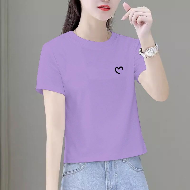2025年夏季宽松正肩新款短袖T恤女短款时尚简约休闲百搭女士上衣