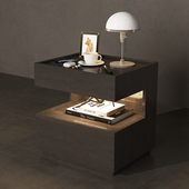 意式 极简悬浮床头柜镂空式 加灯实木床边柜北欧卧室床边储物收纳柜