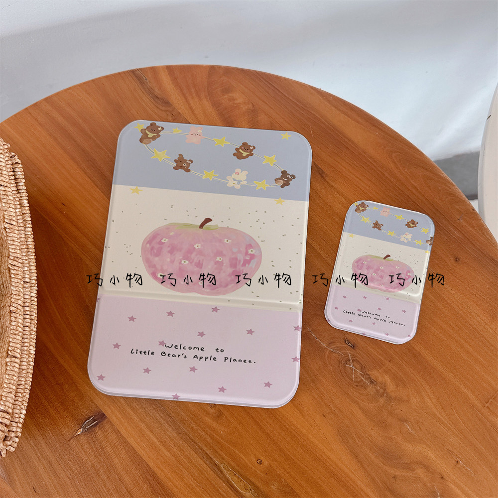 小熊水晶苹果折叠立式便捷化妆镜高清梳妆镜子学生宿舍台式镜