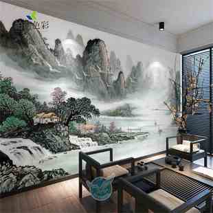 中式 客厅沙发8d立体凹凸壁画卧室墙纸水墨山水5 d电视背景墙壁纸
