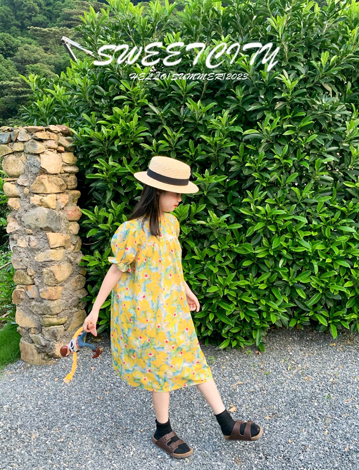 sweetcity原创独家 夏季新品女童韩版唯美复古花卉短袖连衣裙