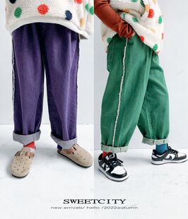 秋冬儿童中性风日系舒适洋气毛边彩色牛仔裤 NO退换 sweetcity