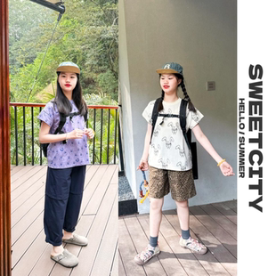sweetcity独家定制 夏季儿童中性风百搭印花纯棉短袖套头T恤