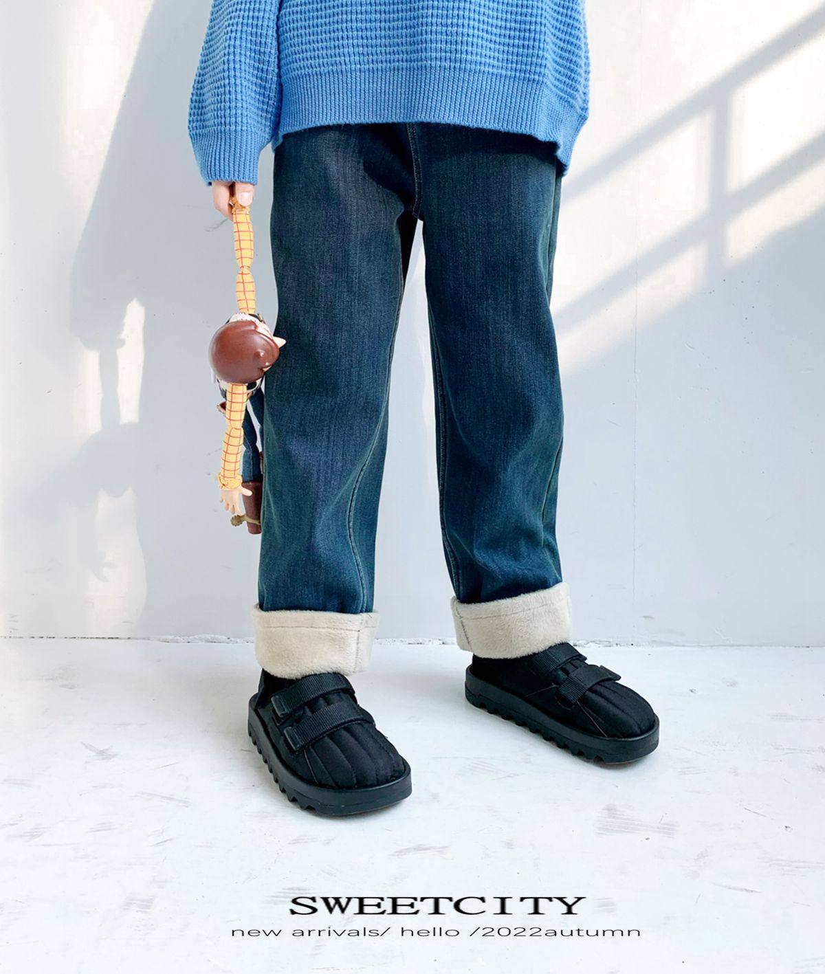断码清仓不换 sweetcity儿童日系洋气加绒加厚翻边牛仔裤,童装/婴儿装/亲子装,裤子,淘宝优惠券,粉丝福利购,淘宝优惠卷