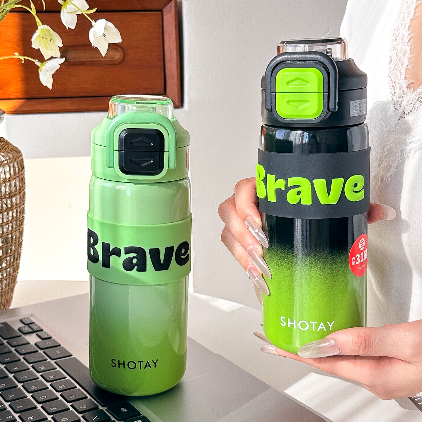 男生运动保温杯青少年初中学生双饮吸管杯便携户外健身喝水杯316L