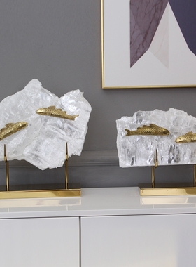 新中式客厅玄关摆设黄铜金鱼