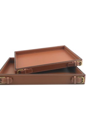 简约现代轻奢棕色皮革托盘