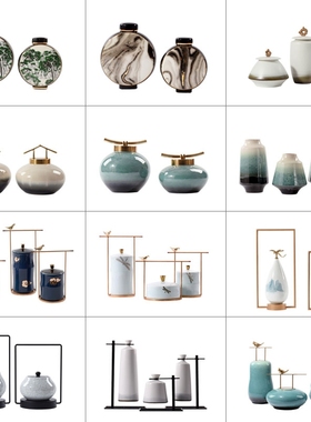 现代新中式创意陶瓷摆件样板间售楼部客厅书房玄关软装饰品工艺品