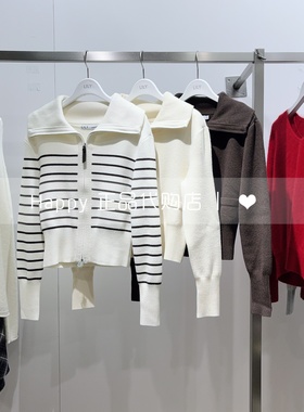 25年冬新LILY丽丽国内代购125420TC330双拉链大翻领螺纹针织开衫