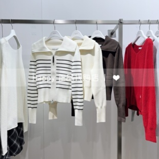 25年冬新LILY丽丽国内代购125420TC330双拉链大翻领螺纹针织开衫