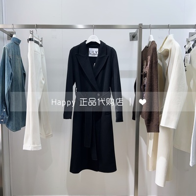 LILY翻领收腰长毛呢外套大衣