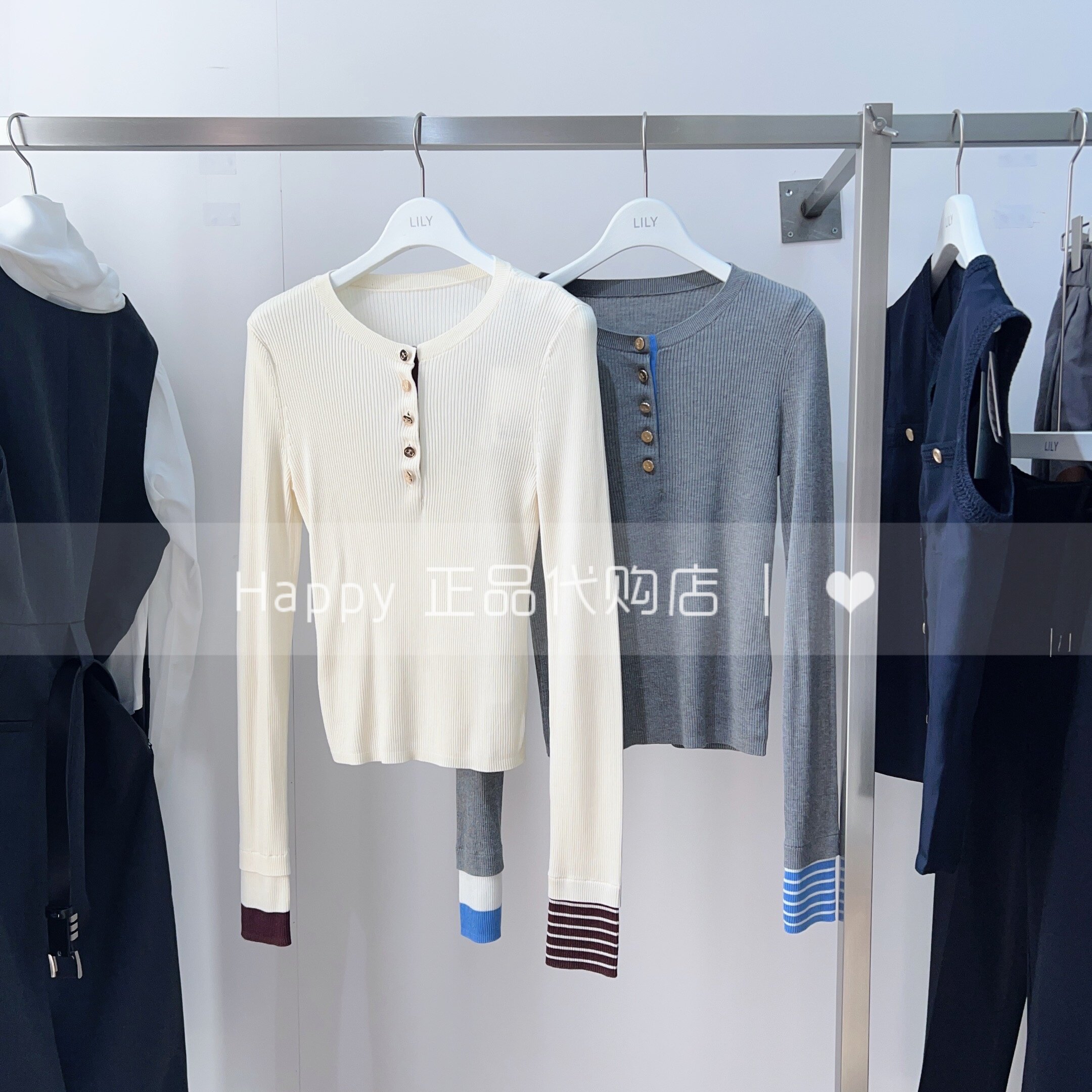 国内代购LILY/丽丽25年秋125350TK735圆领撞色修身百搭套头针织衫