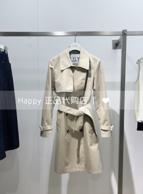 LILY丽丽26年春款商场正品126150C1104双排扣拼接收腰带纯色风衣