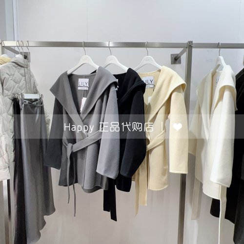 LILY连帽中长款绵羊毛大衣外套