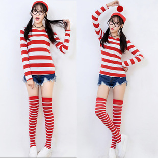 聪明的沃里Where'sWally英国动漫人物cosplay服万圣节男女装