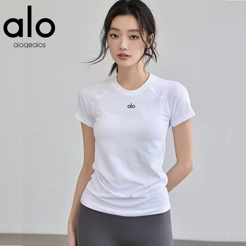 a|o运动瑜伽服女夏季速干高弹修身上衣跑步健身房段练圆领短袖t恤