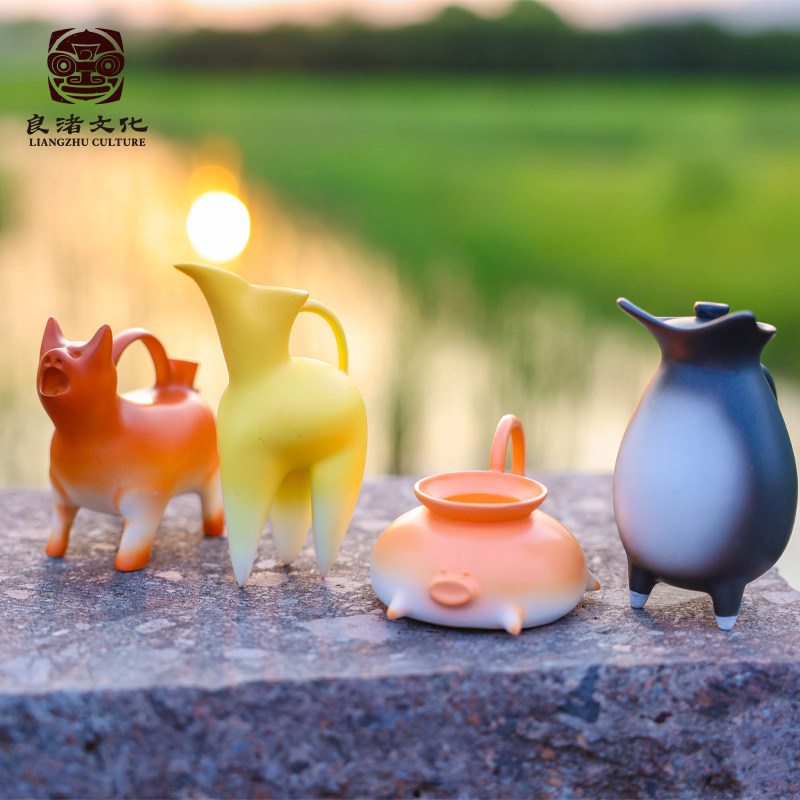 良渚博物院 逃器精灵系列陶器罐陶器套装良渚文创摆件装饰礼品