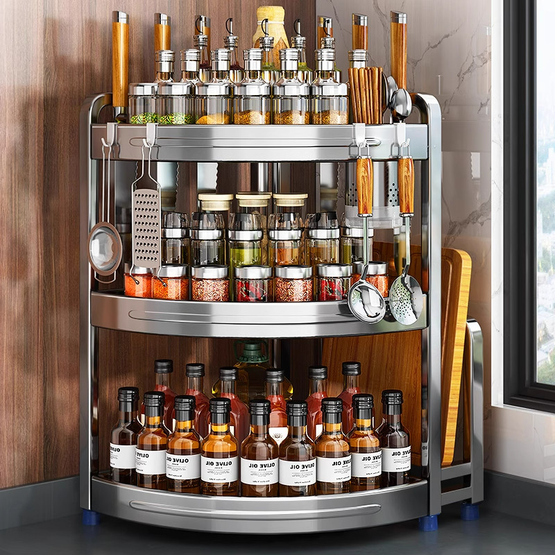 厨房灶台上收纳置物架不锈钢三脚架油盐家用台面调味料置物架