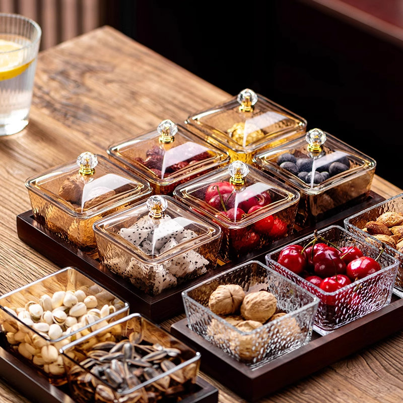 坚果盘干果盘分格水果玻璃碗客厅茶几茶点盘点心盘轻奢零食盘