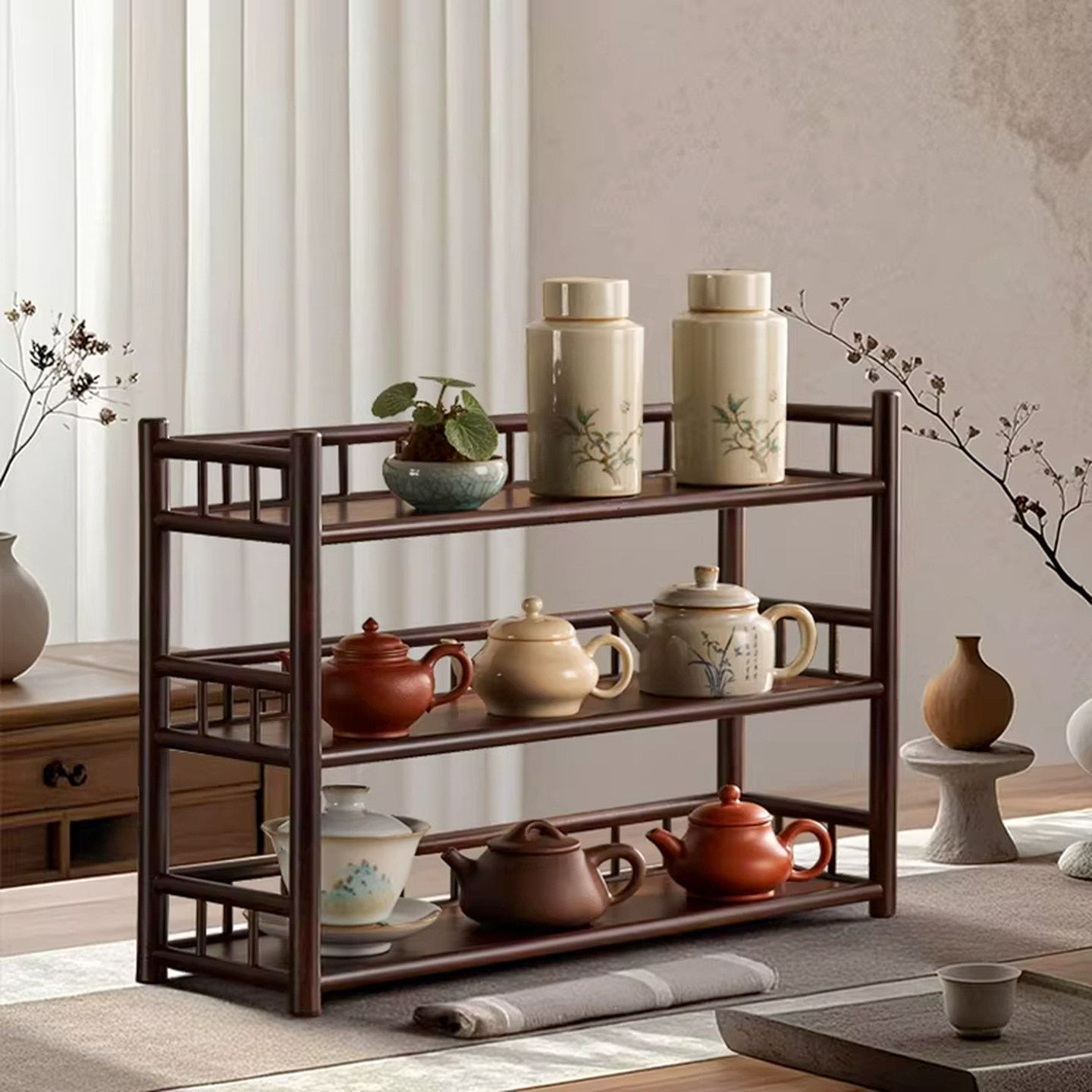 紫砂壶摆放架茶杯架桌面小型博古架中式茶杯收纳架茶具置物架