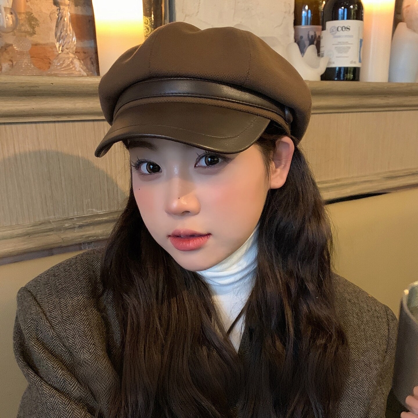 秋天帽子女鸭舌贝雷帽子春秋日系圆脸显脸小复古八角帽云朵画家帽