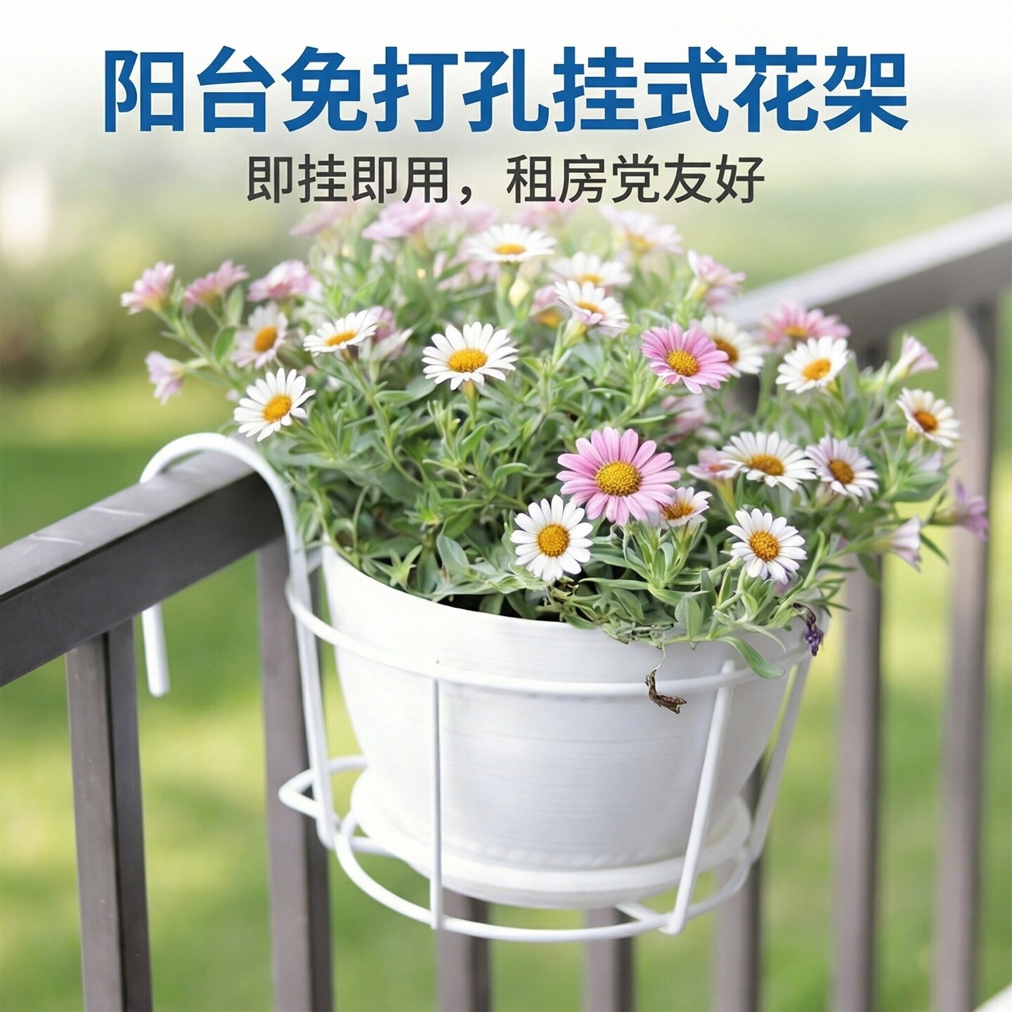 阳台外悬挂花架铁艺栏杆护栏壁挂篮绿萝多肉盆栽花加粗圆形花架子