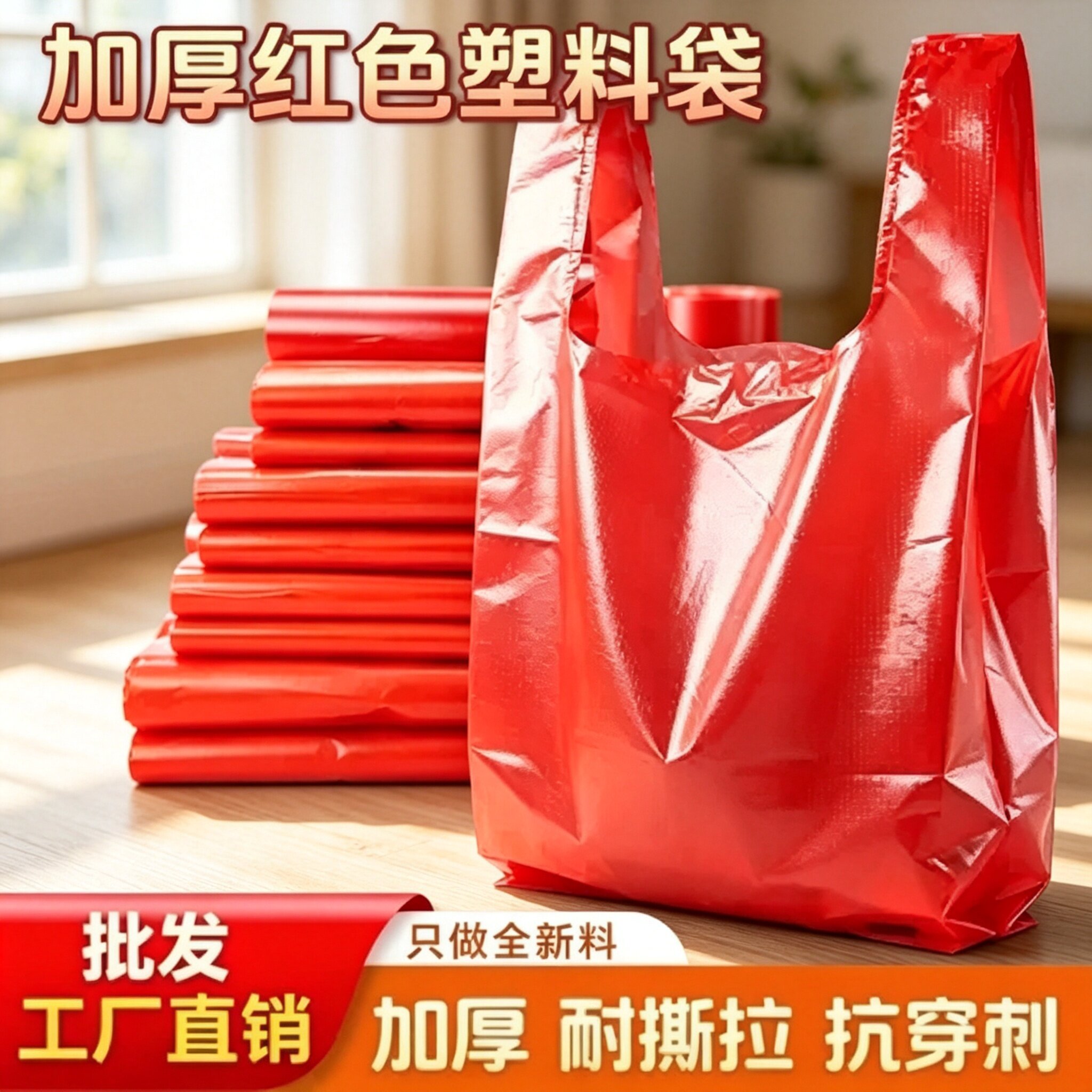 批发红色背心式塑料袋加厚手提大号方便袋一次性超市小号食品袋