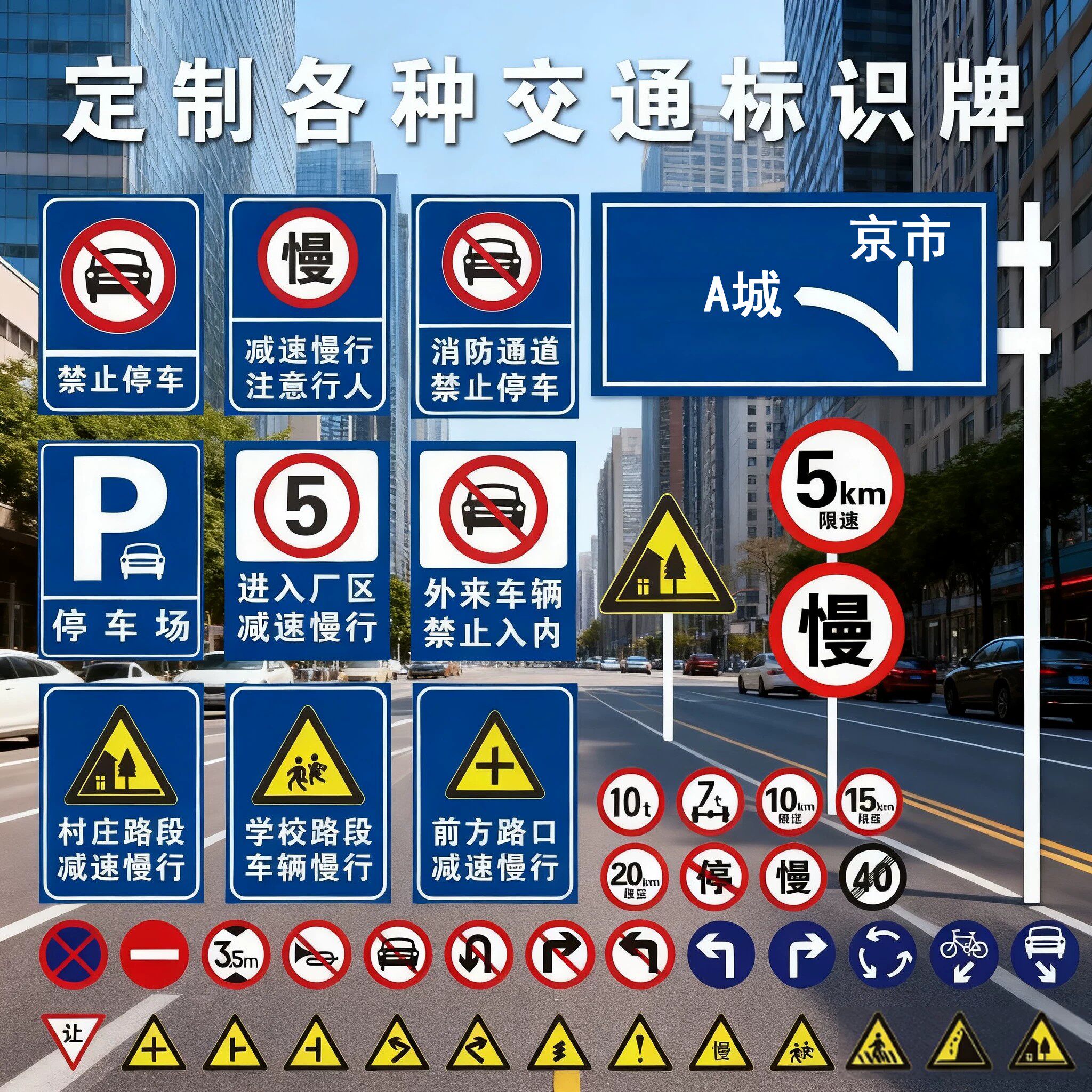 定制交通标志牌道路指示牌户外标识牌铝板反光广告牌路名牌警示牌