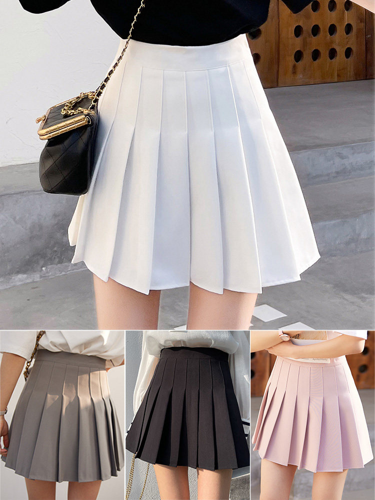 百褶裙女夏灰白黑高腰春秋百搭防走光西装学院小个子短裙半身裙