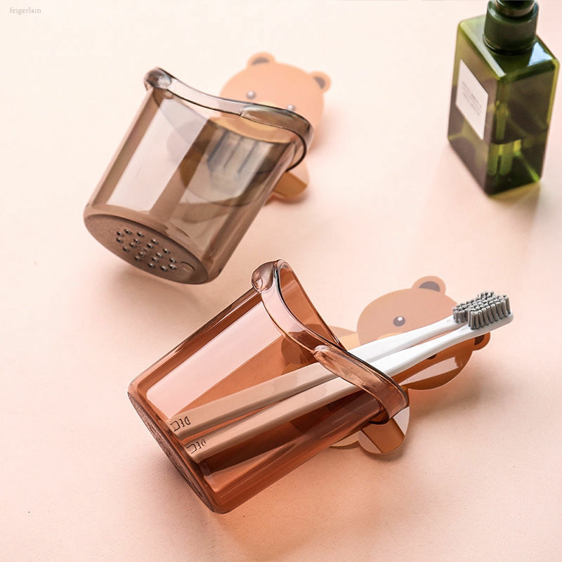 小熊沥水置物架牙刷牙膏杯卫生间免打孔牙刷架收纳盒壁挂式梳子架