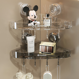 吸盘浴室三角置物架免打孔洗漱台转角挂墙架壁挂式化妆室收纳层架