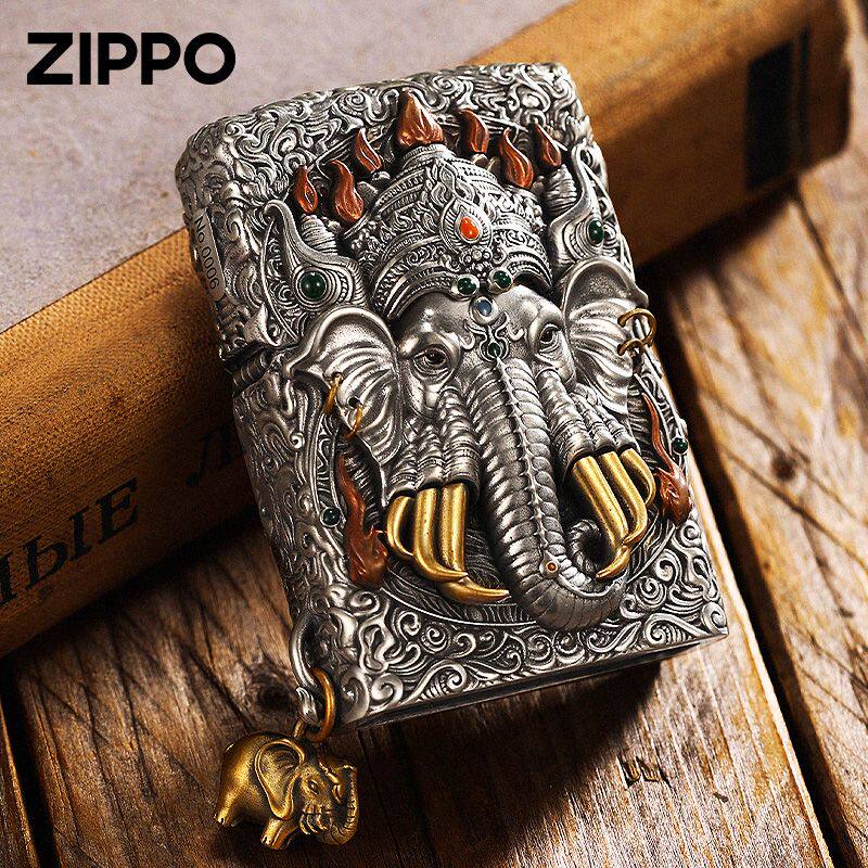 六牙象王Zippo芝宝防风煤油打火机旋转重盔甲灵动送礼品大象夜光
