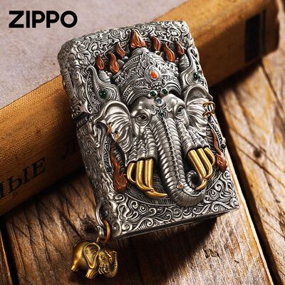六牙象王Zippo芝宝防风煤油打火机旋转重盔甲灵动送礼品大象夜光