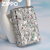 蝶恋花Zippo芝宝防风煤油打火机重盔甲送礼套壳夜光宝石白铜银色