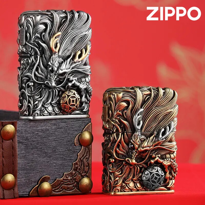 辰龙Zippo芝宝旋转铜球重盔甲送礼品防风煤油古银打火机黄铜套壳