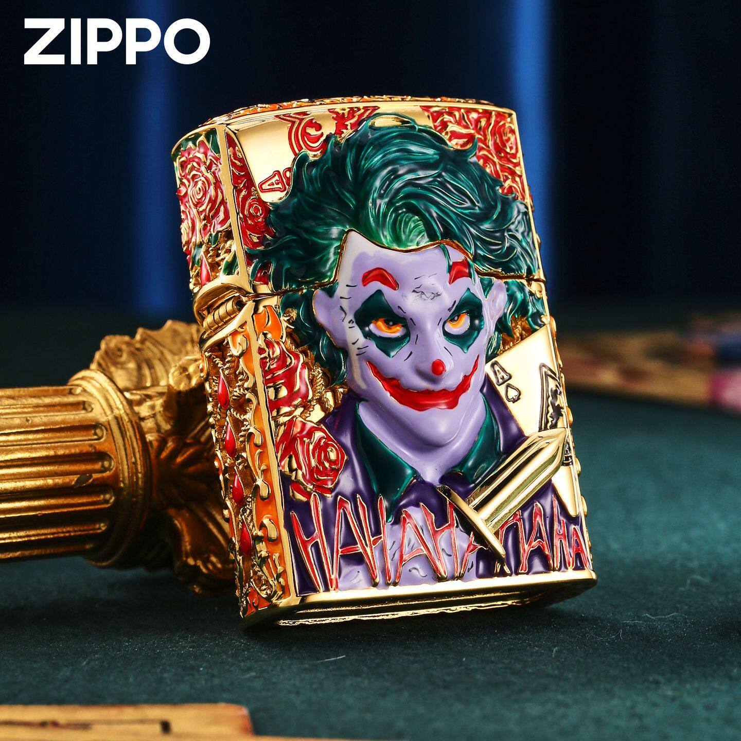 小丑夜光Zippo芝宝防风夜光镀金珐琅彩送礼品打火机套壳炫酷骷髅