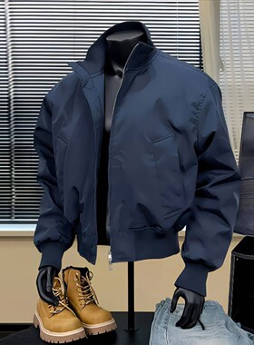 藏青色ma1飞行夹克男款秋薄款短款外套高级感廓形美式立领棒球服