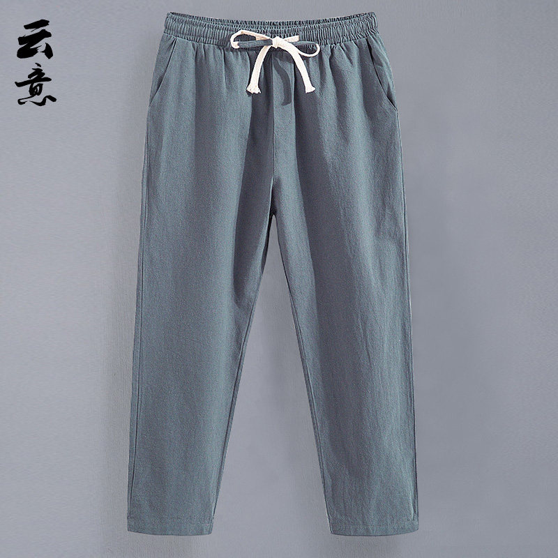 夏季男士亚麻中老年直筒休闲裤图片
